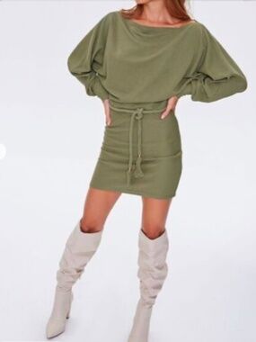 Forever 21 Olive Ribbed Knit Dress Size Small